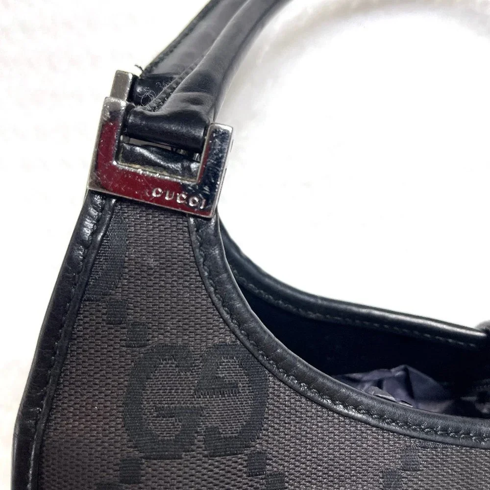 Auc Gucci Black GG Canvas and Leather Jackie Bardot Vintage Hobo